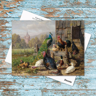 Cartão Postal Colorida Fowl Barnyard Carl Jutz