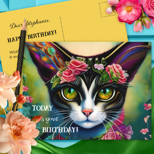 Cartão Postal Colorida Hippie Craze Lady Birthday