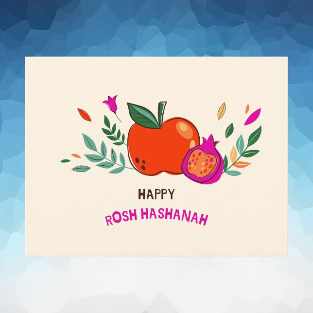 Cartão Postal Colorida Mão Desenhada Feliz Rosh Hashanah (Criador carregado)