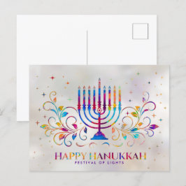 Cartão Postal Colorida Menorah Swirl Ornament Happy Hanukkah