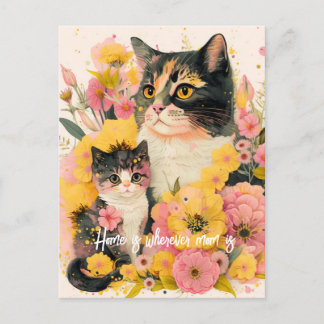 Cartão Postal Colorida Postcard da Mãe Gata e Gatinho para a Mam