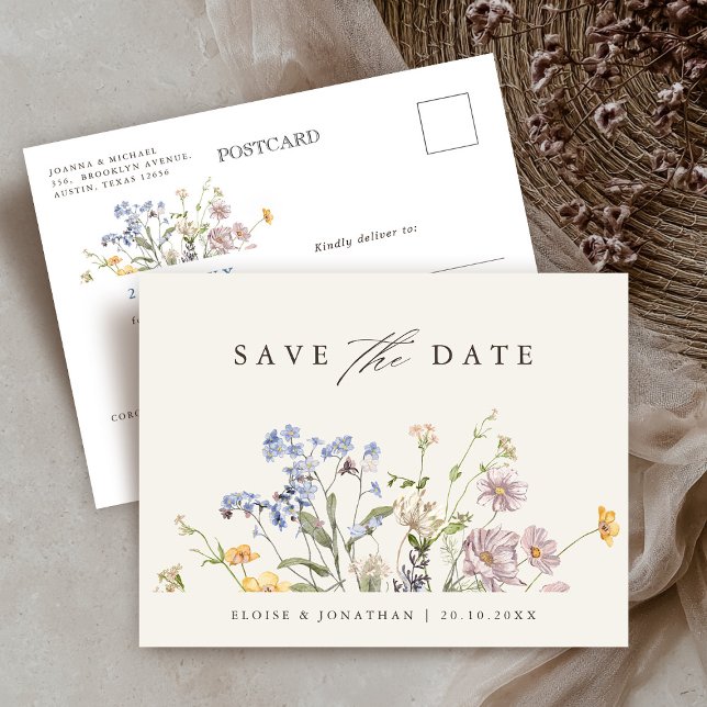 Cartão Postal Colorida Primavera Wildflower Meadow Salvar a Data (Colorful Spring Wildflower Meadow Save the Date Postcard)