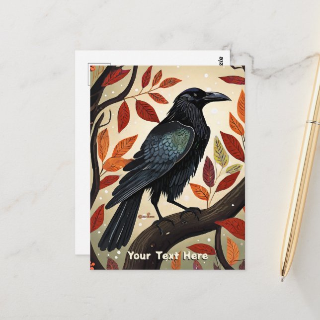 Cartão Postal Colorida Raven Empoleirada numa Árvore (Frente/Verso In Situ)