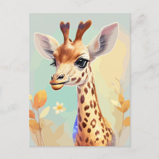 Cartão Postal Colorida Watercolor Baby Giraffe