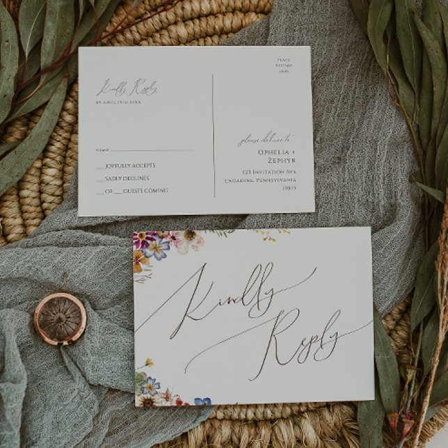 Cartão Postal Colorida Wildflower | RSVP de Casamento de Jardim  (Criador carregado)