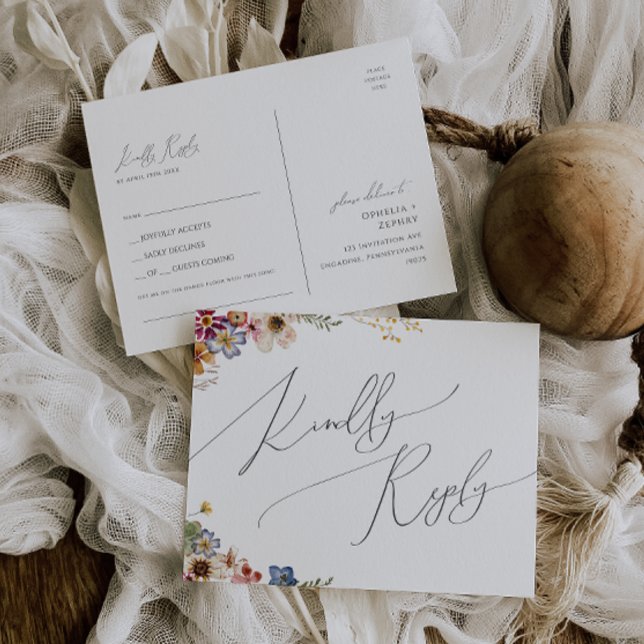 Cartão Postal Colorida Wildflower | RSVP de Solicitação de Músic (Criador carregado)