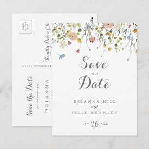 Cartão Postal Coloridas Flores Selvagens Delicadas Save the Date