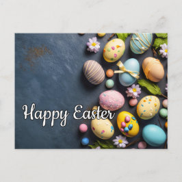 Cartão Postal Colorido Colagem de Páscoa Elegante e Festivo