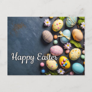 Cartão Postal Colorido Colagem de Páscoa Elegante e Festivo