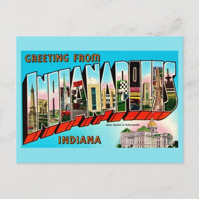 Cartão postal colorido de Indianapolis (Frente)