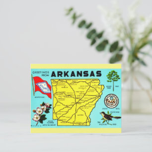 Cartão postal Colorido de Mapa Vintage do Arkansas