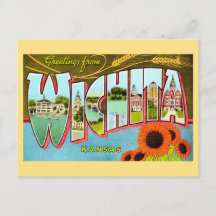 Cartão postal colorido de Wichita Kansas antigo