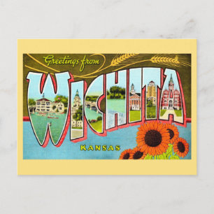 Cartão postal colorido de Wichita Kansas antigo