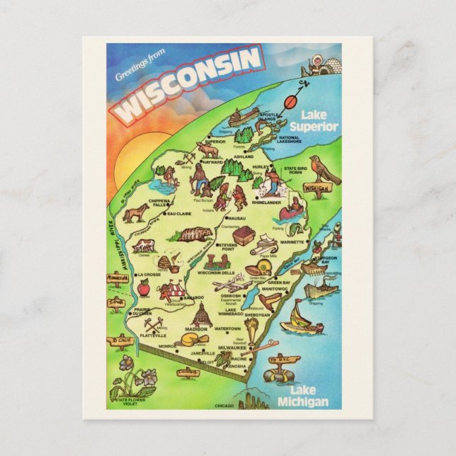 Cartão postal colorido de Wisconsin (Frente)