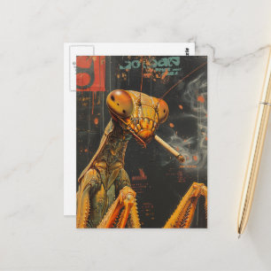 Cartão Postal Colorido Divertido Louva-a-Deus Surrealista Fumand