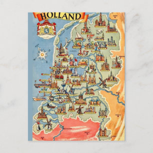 Cartão postal colorido do mapa da Holanda