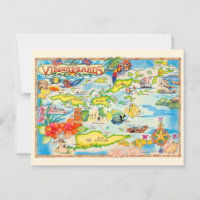 Cartão postal colorido do mapa das Ilhas Virgens