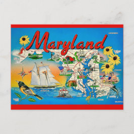 Cartão postal colorido do mapa de Maryland