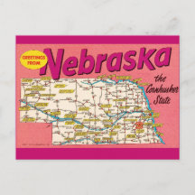 Cartão postal colorido do mapa de Nebraska