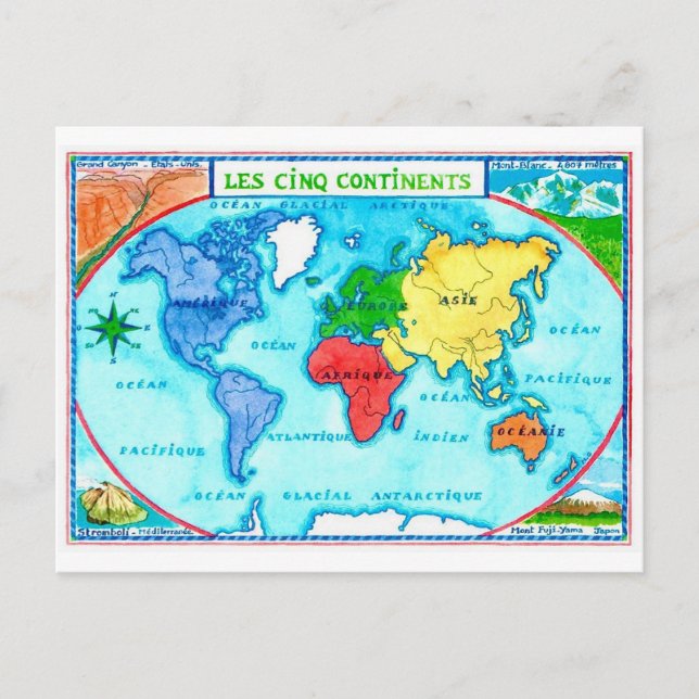 Cartão postal Colorido do Mapa Mundial (Frente)