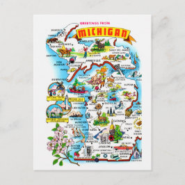 Cartão postal colorido do mapa vintage de Michigan