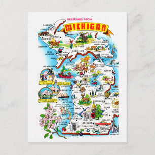 Cartão postal colorido do mapa vintage de Michigan