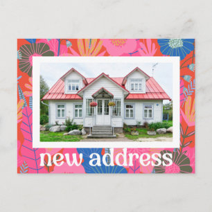 Cartão Postal Colorido Floral Vermelho Nós Mudamos Nova Casa Mud