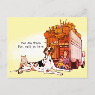 Cartão Postal Colorido Grea Dane Gato Nós Mudamos Nova Casa Muda