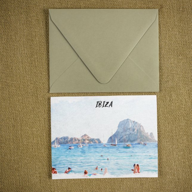 Cartão Postal Colorido Ibiza Beach Vacation Souvenir (ibiza spain watercolor beach postcard)