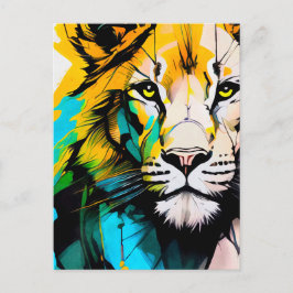 Cartão Postal Colorido Leão azul e amarelo piercing olhos 5x7"