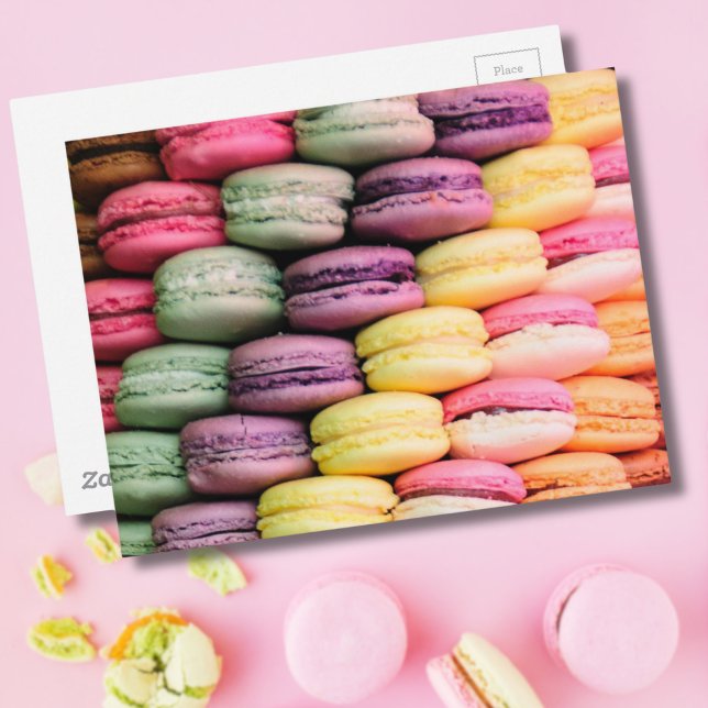 Cartão Postal Colorido Macaron Francês (Cute Trendy Colorful French Macaron Cookie Baking Postcard)