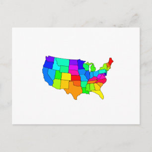 Cartão Postal Colorido mapa dos Estados Unidos da América
