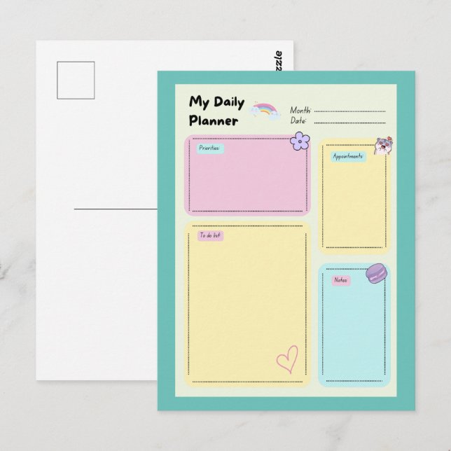 Cartão Postal Colorido Pastel Kawaii - Folha Diária (Frente/Verso)
