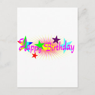 Cartão Postal Colorido Rosa Feliz Aniversário
