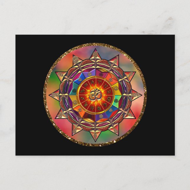 Cartão postal Colorido Sun Mandala Simbólico (Frente)