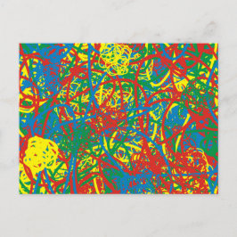 Cartão Postal Colorido Vermelho Azul Verde Amarelo Rabiscos Abst