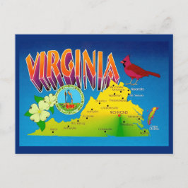 Cartão Postal Colorido Vibrante Mapa de Virgínia Postcard