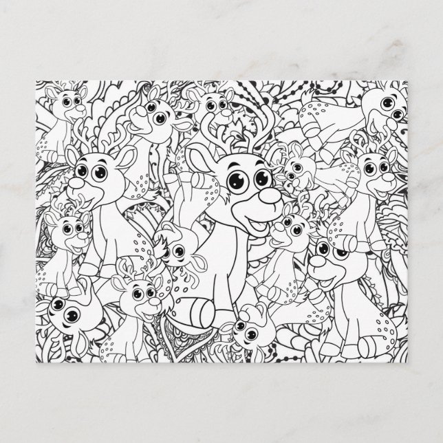 Cartão Postal Colorindo Rena Santa Natal Mandala Abstrato (Frente)