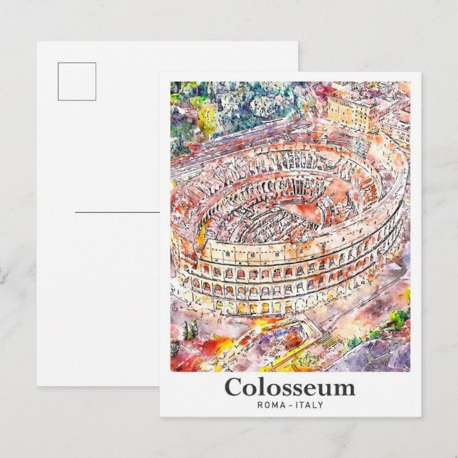 Cartão Postal Colosseum Roma Itália Desenho Da Mão De Desenho Po (Frente/Verso)