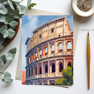 Cartão Postal Colosseum Roma Watercolor Viagem