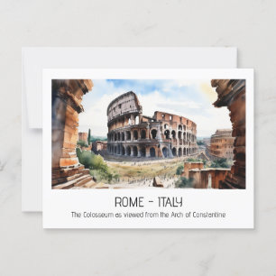Cartão Postal Colosseum watercolor arca Constantine Roma curio