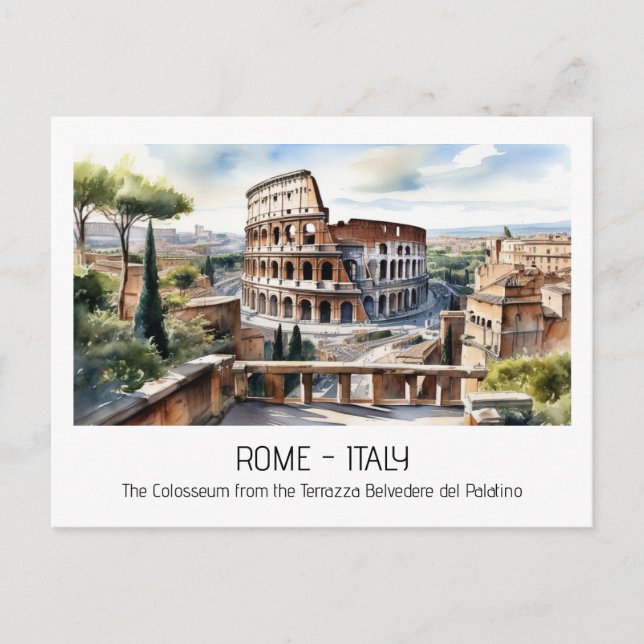 Cartão Postal Colosseum watercolor Roma atração turística curio (Frente)