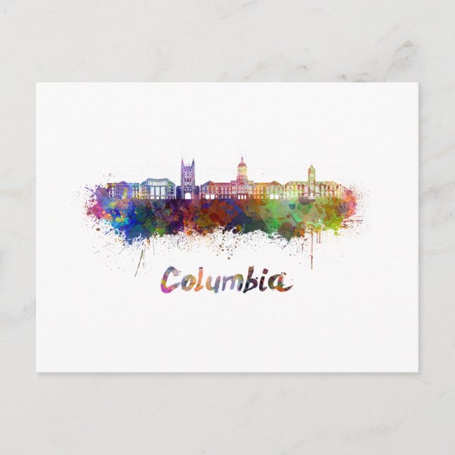 Cartão Postal Columbia MO skyline em aquarela (Frente)