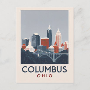 Cartão Postal Columbus Ohio Cidade Skyline Arte Vintage