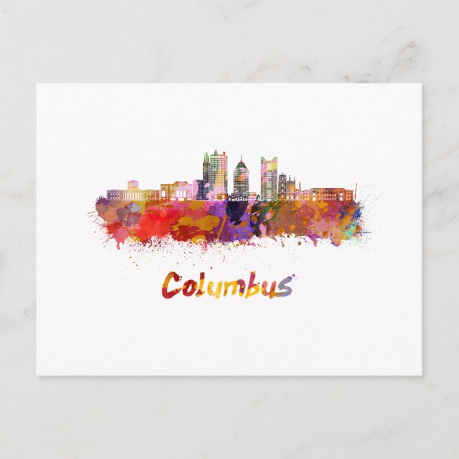 Cartão Postal Columbus V2 skyline in watercolor (Frente)