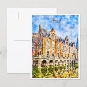Cartão Postal Coluna de água de viagens vintage Schwerin na Alem
