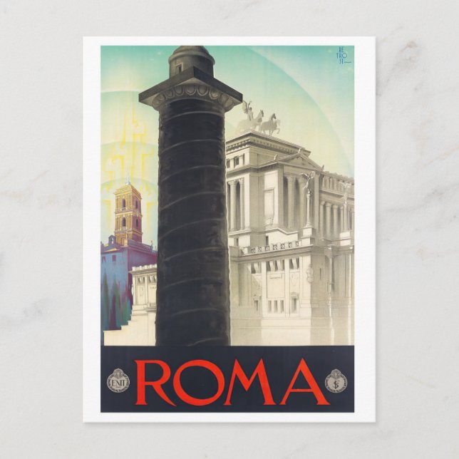 Cartão Postal Coluna Roma Trajan viagens vintage Itália (Frente)