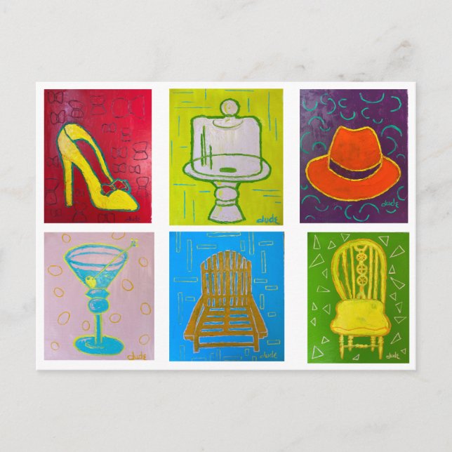 Cartão postal com 6 pinturas a óleo originais (Frente)