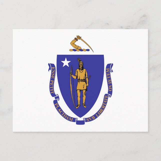 Cartão postal com bandeira do Estado de Massachuse (Frente)
