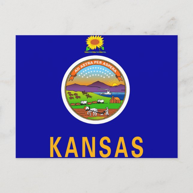 Cartão postal com bandeira do Estado do Kansas - E (Frente)